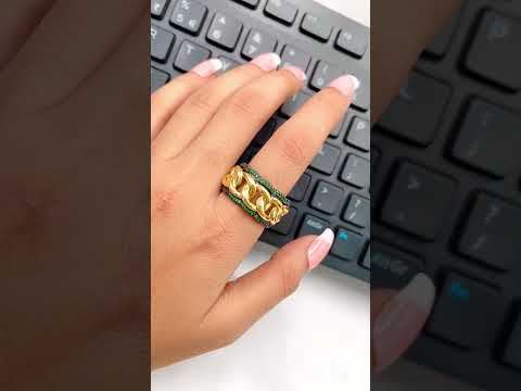 Curb On Surface Crystal Red Black 18K Gold Anti Tarnish Ring Bulk