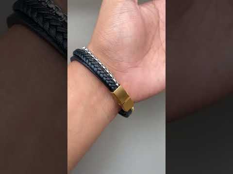Customized Personalized Letter Rope Chain Id Black 18K Gold Stainless Steel Leather Bracelet For Men