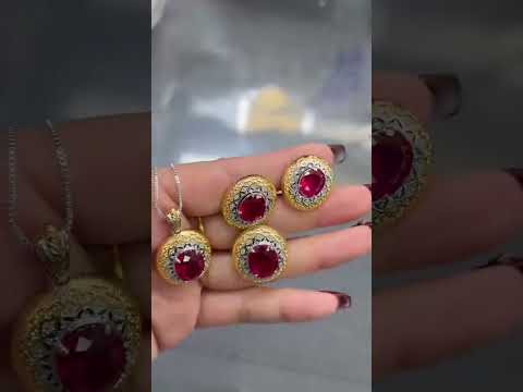 Oval Shape Gold Silver CZ Anti Tarnish Copper Necklace Combo Set Bulk