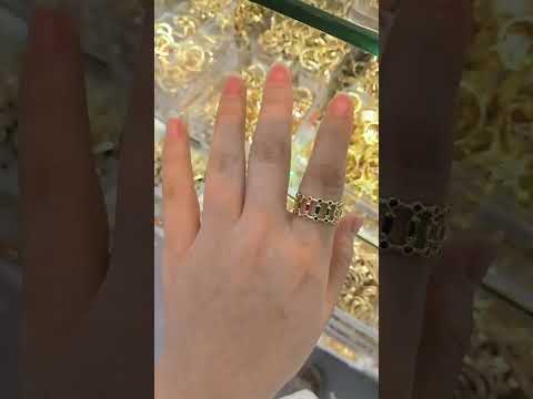 Twin Layer Multi Rainbow Baguette Gold Anti Tarnish Ring Bulk