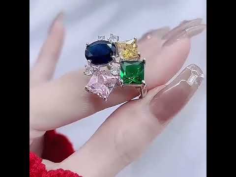 Wholesale Multi-Shape Cluster Silver CZ Copper Anti Tarnish Fancy Ring