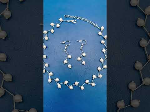 Pearl Link Chain Pearl Silver Plated Brass Choker Necklace Earring Set Girls Women