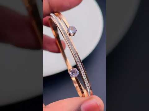 Solitaire CZ 18K Rose Gold Stainless Steel Openable Kada Bangle Bulk