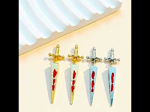 Glossy Red Dagger Sword Gold Silver Rhinestone Drop Earrings Wholesale