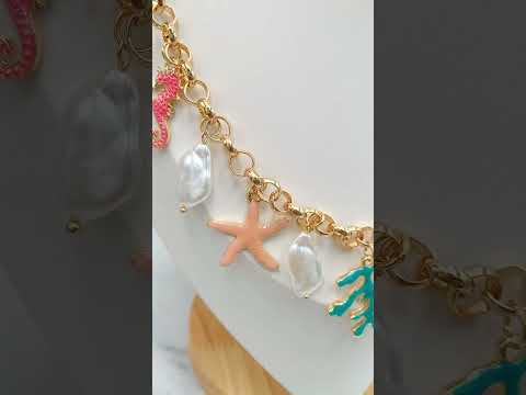 Tree Root Star Fish Charm Pearl Enamel Multicolour 18K Gold Anti Tarnish Chain Necklace For Women
