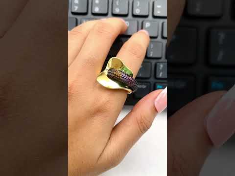 Cross Over Crystal Multicolour 18K Gold Anti Tarnish Ring Women Bulk