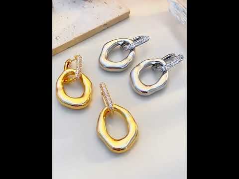 Luxury Abstract Oval Gold Silver Plated CZ Copper Drop Earrings Bulk