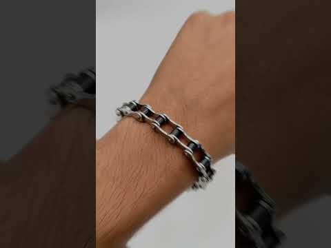Bike Motor Cycle Chain Black Silver Stainless Steel Bracelet Men Bulk