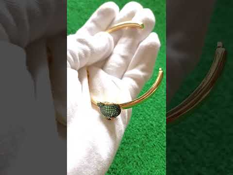 Dark Blue Sapphire Teddy Bear 18K Gold Anti Tarnish Openable Kada Bangle for Women
