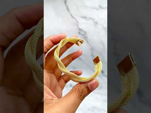 Mesh Rope 18K Gold Anti Tarnish Cuff Bracelet For Women Bulk
