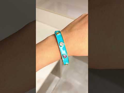 Copper Enamel Blue Gold Crystal Cubic Zirconia Bangle Kada Cuff Bulk