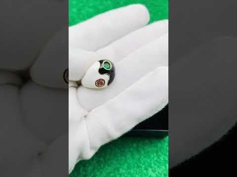 Ying Yang Black White Enamel 18K Gold Free Size Adjustable Ring Bulk
