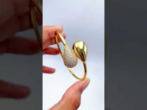 Pear Drop CZ 18K Gold Anti Tarnish Openable Kada Bracelet Bulk