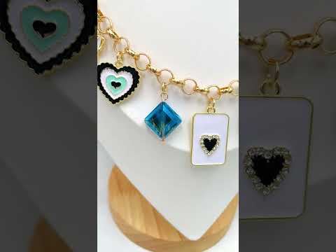 Heart Charm Enamel CZ Multi Gold Anti Tarnish Chain Necklace Bulk