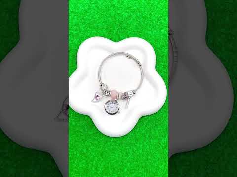 Rainbow Heart Charm Cubic Zirconia Beads Multi Silver Anti Tarnish Watch Kada Bracelet For Women