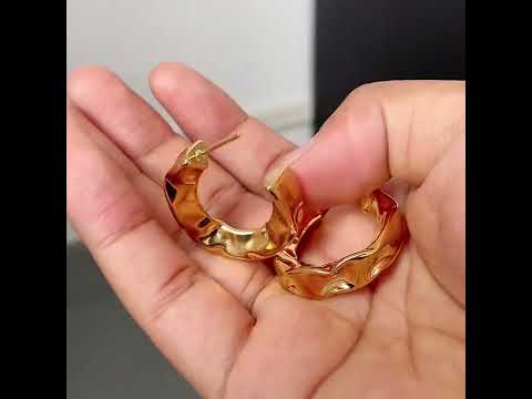 Beaten Gold Glossy 18K Gold Anti Tarnish Copper Hoop Bali Earring Bulk
