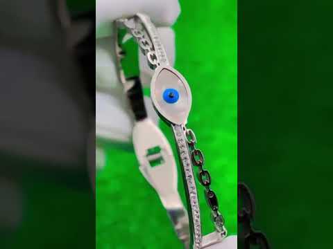 Mother of Pearl Evil Eye Silver Stainless Steel Openable Kada Bracelet for Women