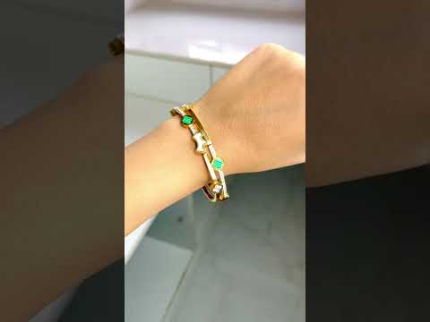 Clover Cubic Zirconia Mother Of Pearl Multi 18K Gold Anti Tarnish Openable Kada Bracelet For Women