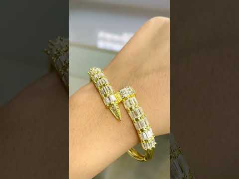 Gothic Nail Baguette CZ 18K Gold Openable Kada Bracelet Bulk