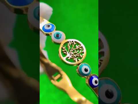 Tree Of Life Evil Eye Gold Stainless Steel Openable Kada Bracelet Bulk