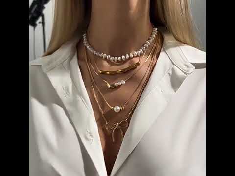 White Layered Heart & Bow Gold Plated Pearl Necklace For Women Bulk