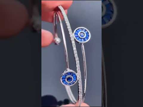 Dual Evil Eye Silver Blue Cubic Zirconia Kada For Women Bulk