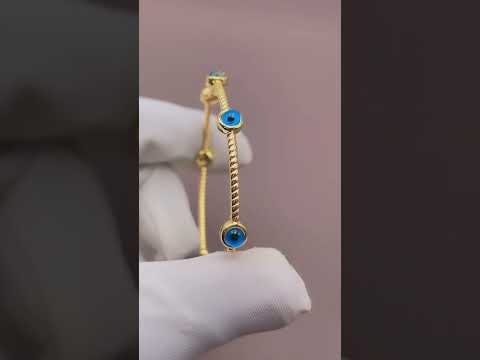 Five Evil Eye Slim Rope 18K Gold Cuff Kada Bracelet For Women Bulk