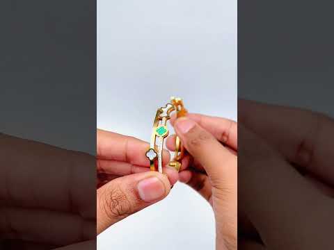 Clover Cubic Zirconia Mother Of Pearl Multi 18K Gold Anti Tarnish Openable Kada Bracelet For Women