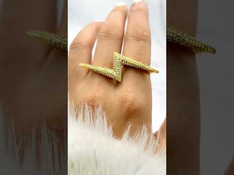 Lightning CZ 18K Gold Anti Tarnish Adjustable Dual Finger Ring Bulk