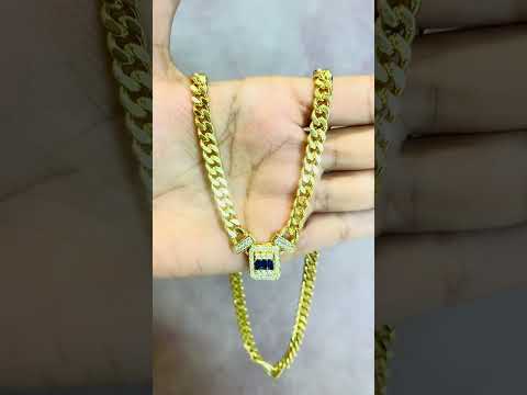 Baguette CZ Crystal Blue Gold Anti Tarnish Curb Chain Necklace Bulk