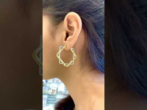 Two Tone Square 18K Gold Silver Anti Tarnish Hoop Stainless Steel Earring For Women