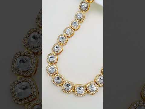 Hip Hop Iced Out Alloy Cuban Gold Rhinestone Square Tennis Ice Out Necklace Chain 18"