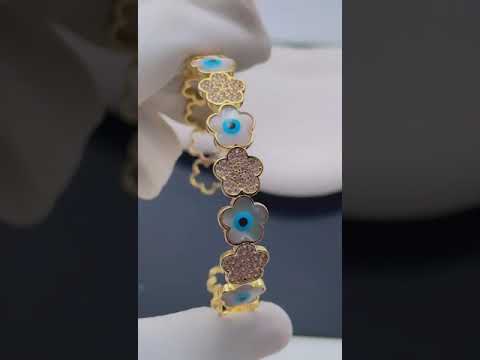 Clover Evil Eye 18K Gold Cuff Kada Bangle For Women Bulk