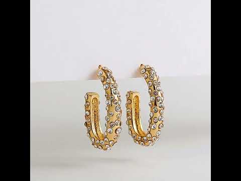 Trendy Paved U-Shape Gold Plated CZ Stainless Steel Stud Earrings Bulk