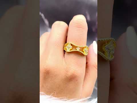 Clover Flower CZ 18K Gold Anti Tarnish Adjustable Ring Bulk