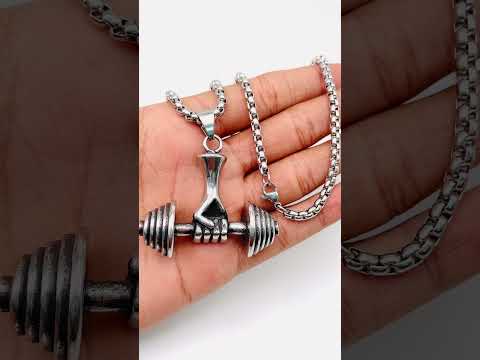 Silver Stainless Steel Dumbbell Barbell Weight Lifting Pendant Chain