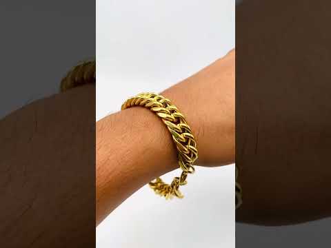Classic 3D Curb 22K Gold Plated Stainless Steel Bracelet For Men Bulk