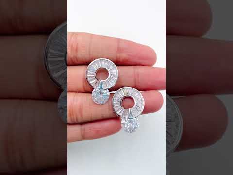 Baguette Ring Cubic Zirconia Silver Anti Tarnish Stud Earring Bulk