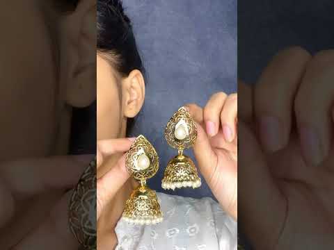 Gold Plated American Diamond Kundan Pearl Jhumki Earring Women Bulk