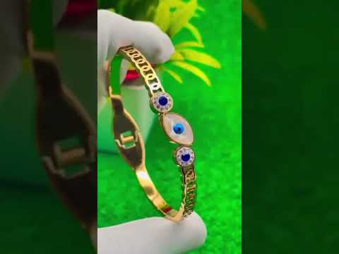 Mother of Pearl Evil Eye 18K Gold Stainless Steel Openable Kada Bracelet for Women