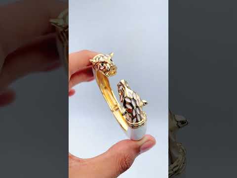 Panther Enamel White 18K Gold Anti Tarnish Openable Kada Bracelet Bulk