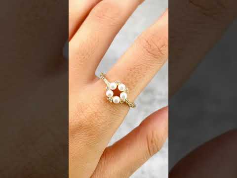 Flower CZ Pearl White 18K Gold Anti Tarnish Adjustable Ring Bulk