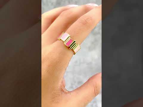 Rectangle Wave Surface CZ Enamel Purple Gold Anti Tarnish Ring Bulk