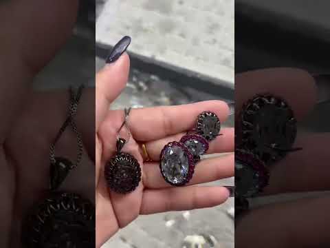 Elegant Oval Cluster Black CZ Copper Necklace Combo Set Wholesale