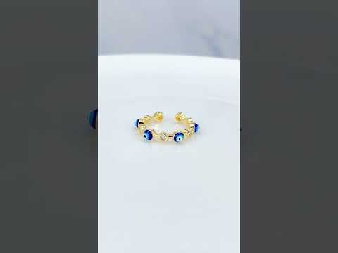 Eye Lash 18K Gold CZ Enamel Anti Tarnish Free Size Ring Bulk