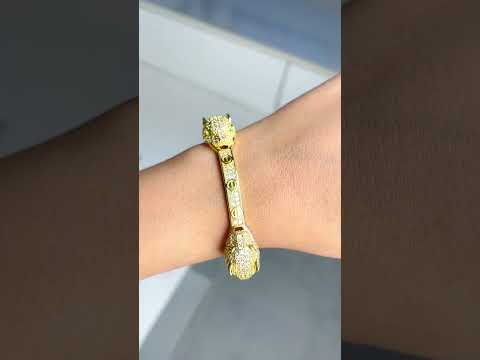 Dual Panther Screw Cubic Zirconia 18K Gold Openable Kada Bangle Bulk