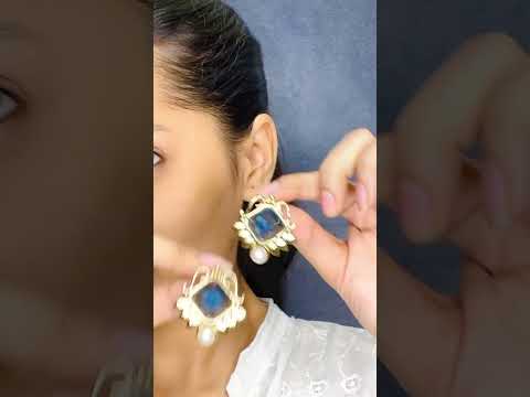Faceted Blue Stone 18K Gold Plated Victorian Stud Earring Women Bulk