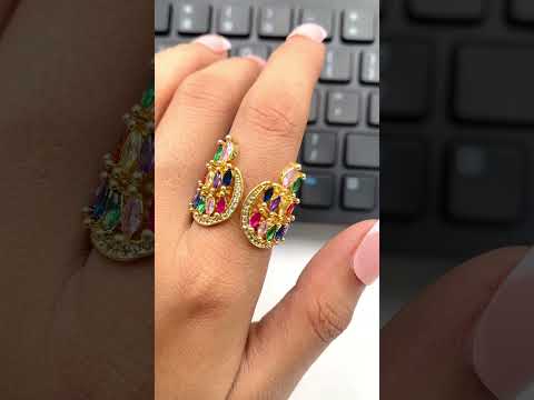 Rainbow Marquise Crystal CZ 18K Gold Anti Tarnish Ring Bulk