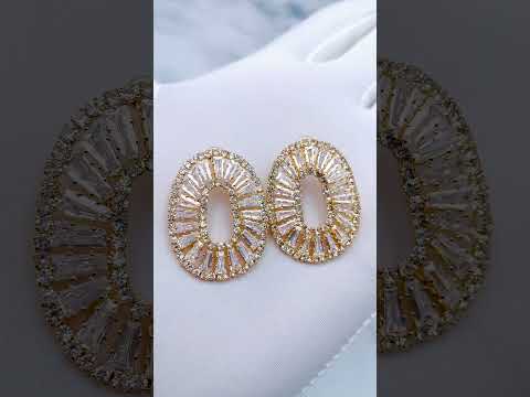 Baguette Oval 18K Gold Cubic Zirconia Anti Tarnish Stud Earring Bulk