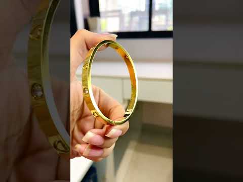 Screw Heart CZ Gold Stainless Steel Anti Tarnish Kada Bracelet Bulk